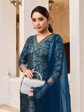 RAMA  COLOURED  WOMEN'S  RAYON SILK  KURTA WITH  DUPATTA SET